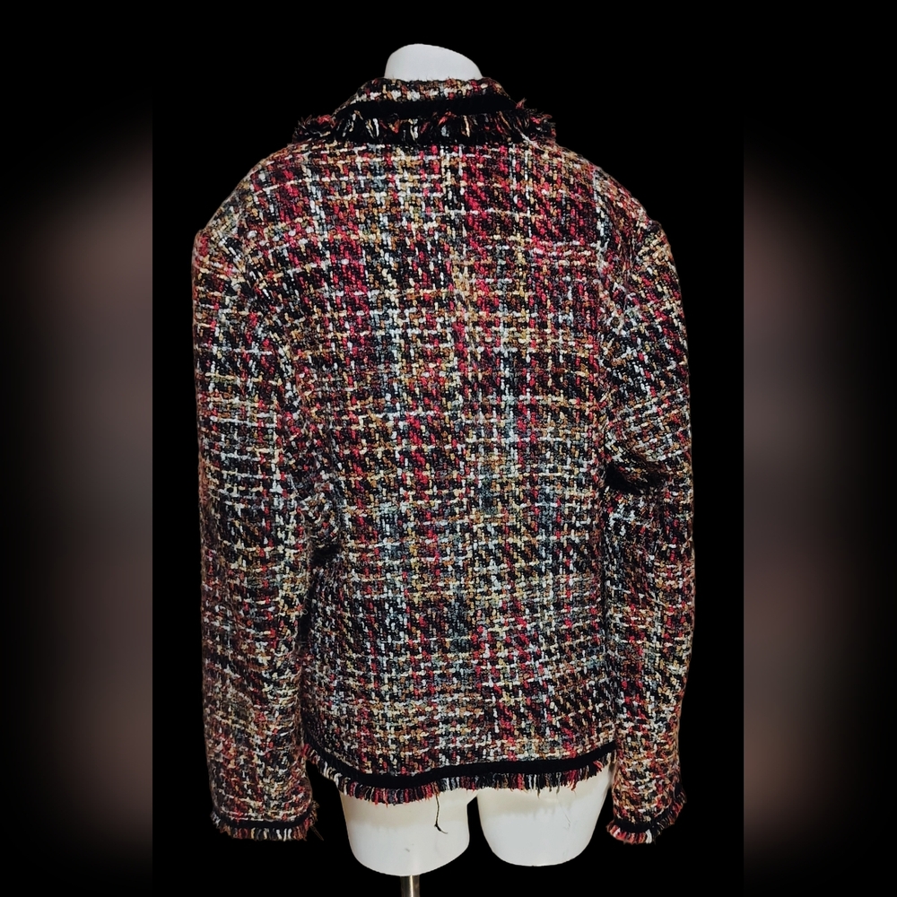 Sag Harbor Multicolor Tweed Fringe Blazer Jacket, Size 12 - Picture 3 of 8
